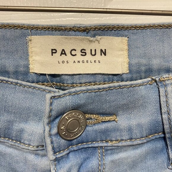 PacSun Women's Light Wash Blow Out Knee Super High Rise Jeggings Size 29 Long - Picture 3 of 6